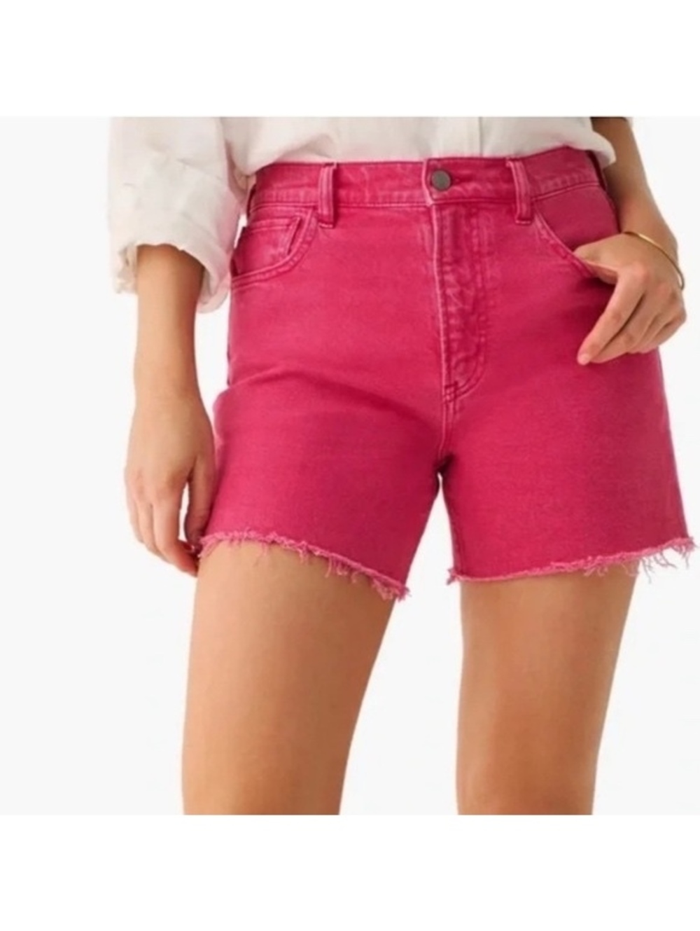 Faherty Sunwashed Denim Shorts Granita Hot Pink Raw Hem Size 25